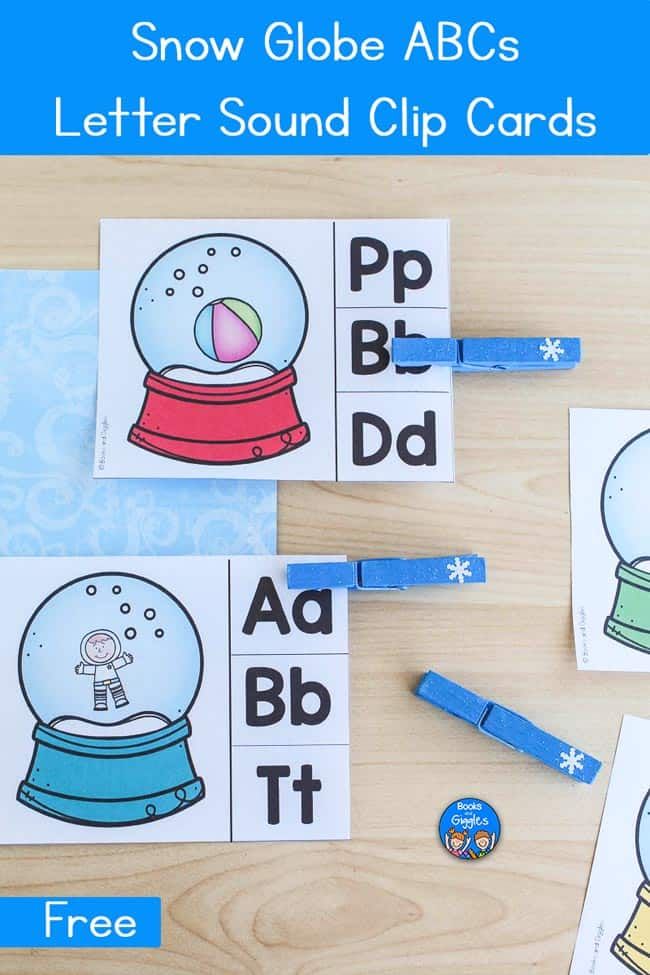 snow globe abc's letter sound clip cards with free printables for kids