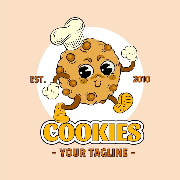 a cookie mascot with a chef hat on it's head and the words cookies your tagline