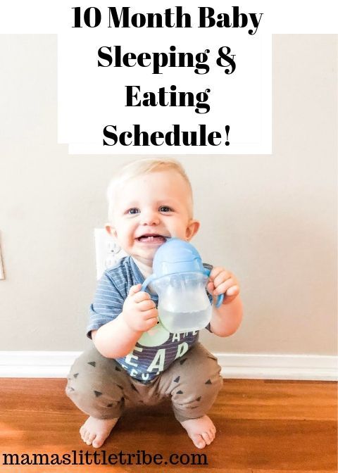 a baby sitting on the floor drinking from a sippy cup with text overlay reading 10 month baby sleeping & eating schedule