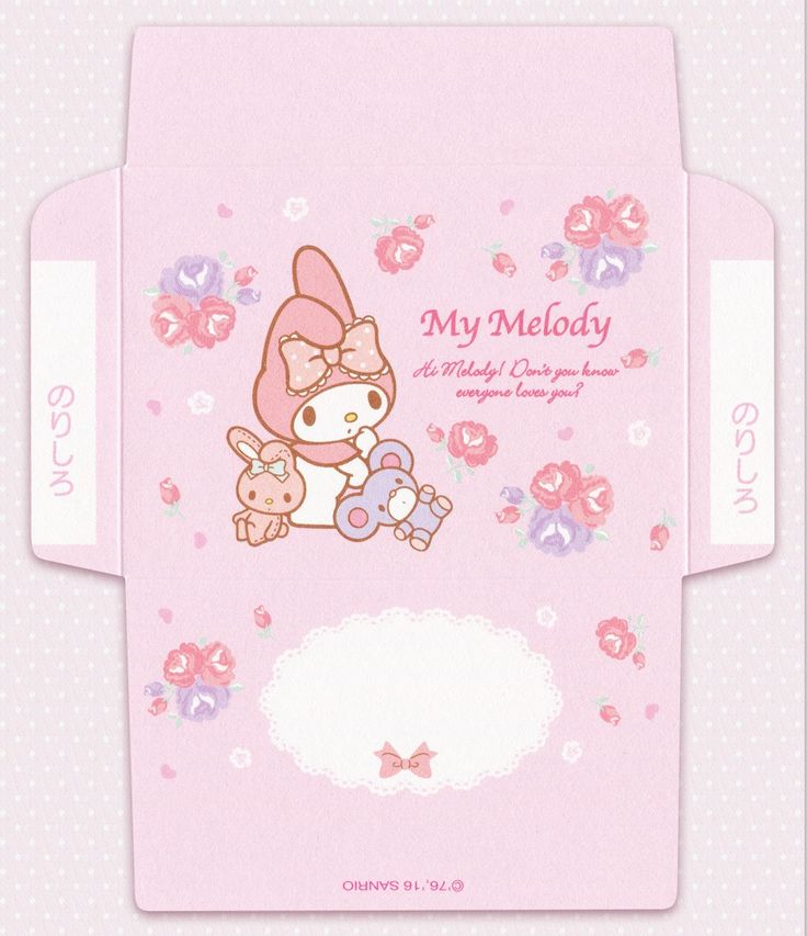 a pink card with hello kitty holding a teddy bear