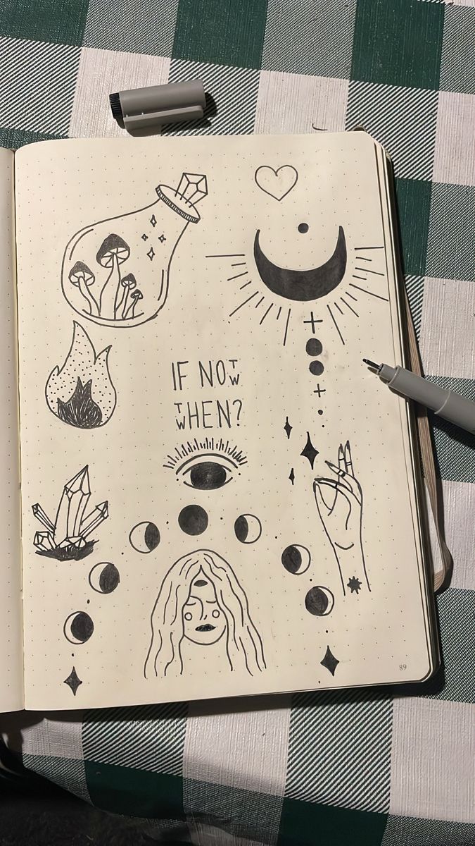 an open notebook with drawings on it