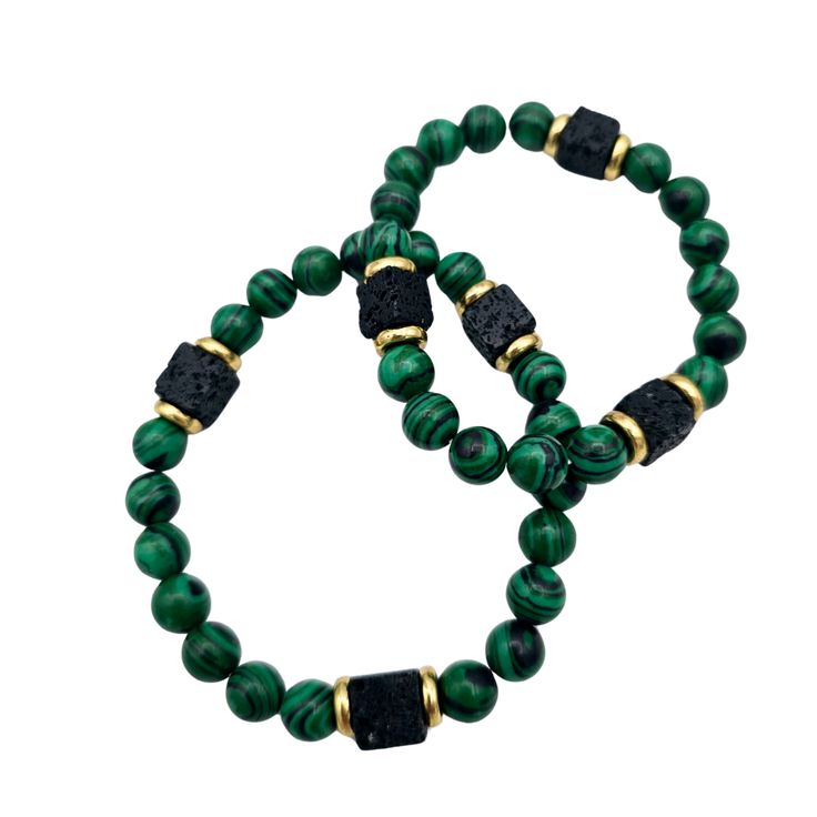 A COMBO OF MALACHITE AND LAVASTONE! LAVASTONE IS FOR KEEPING PERFUME OR SCENTS FOR UP TO TWO DAYS! Luxury Malachite Bracelets As A Gift, Scents