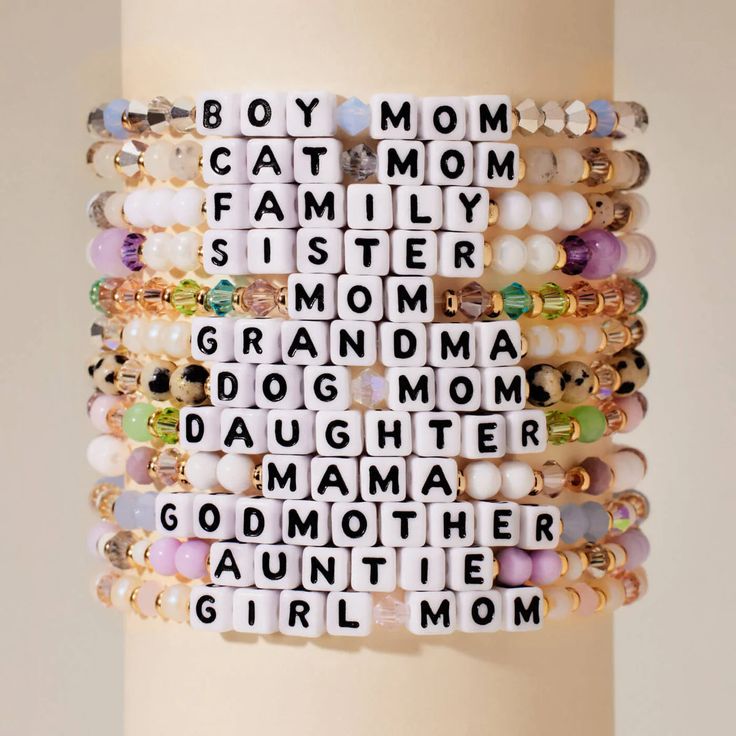 Description Little words we live by: Kindness, Community & Giving Back Little Words Project handcrafted bracelets are made to be worn, loved and shared–bringing self-love and kindness to each person they touch. Wear your Little Word(TM), then pass it to someone who needs it more. Details & Features Hand-crafted, crystal and stone beaded bracelet Plated brass hardware Elastic stretch bracelet Handle with care - do not wet Prop 65 compliant S/M Fits up to 6.25" wrist comfortably Bead Name Bracelets, Hardworking Girl, Little Words Project, Family Bracelet, Family Bracelets, Colorful Bracelet, Colored Acrylic, Word Bracelet, Chosen Family