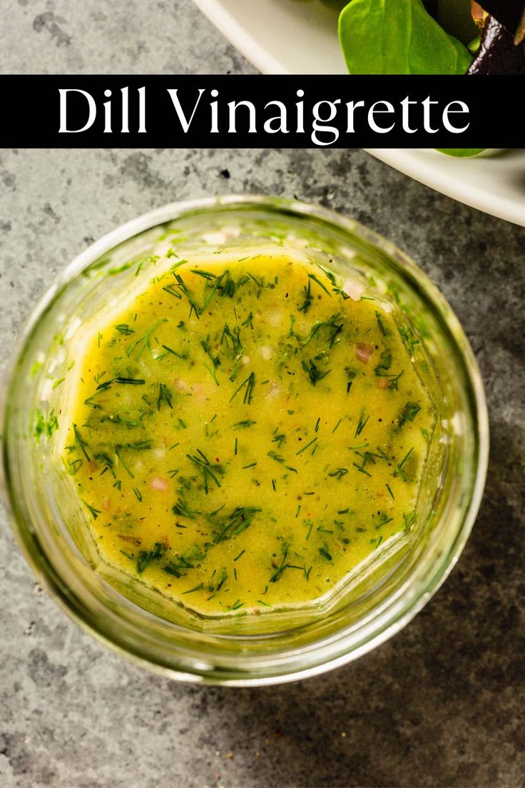 dill vinaigrete in a glass jar on a table