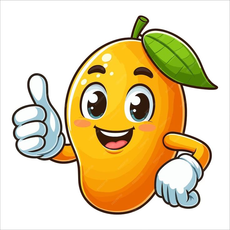 an orange cartoon character giving a thumbs up with both hands and holding a green leaf