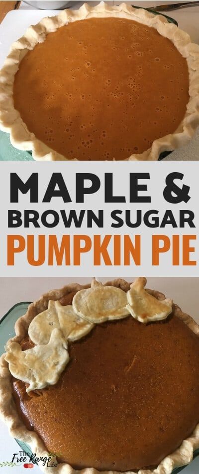 two pictures of pumpkin pies with maple and brown sugar on top