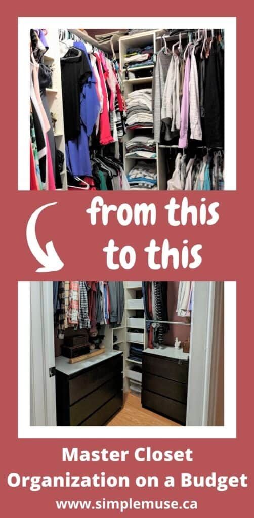 an open closet with clothes hanging on the shelves and a sign that says from this to this