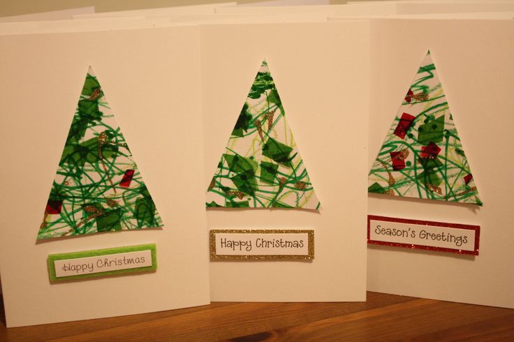 three handmade christmas cards with trees on them