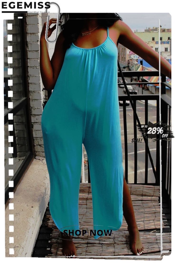 Blue Sexy Fashion Loose Suspenders Jumpsuit Blue Spaghetti Strap Jumpsuit For Party, Blue Stretch Bodysuit With Spaghetti Straps, Blue Spaghetti Straps Jumpsuits And Rompers, Blue Solid Color Bodysuit For Summer, Summer Blue Bodysuit With Built-in Bra, Blue Summer Bodysuit With Built-in Bra, Blue Solid Color Summer Bodysuit, Casual Light Blue Sleeveless Bodysuit, Summer Blue Jumpsuits And Rompers With Suspenders