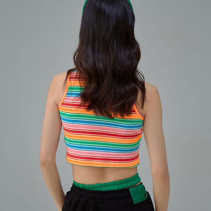 Features: Slim fit Sleeveless Colorful Striped design Material: Polyester, spandex Costume Bags, Sunglass Chain, Striped Tank Top, Striped Tank, Bra Set, Stripes Design, Hosiery, Color Patterns, Polyester Spandex