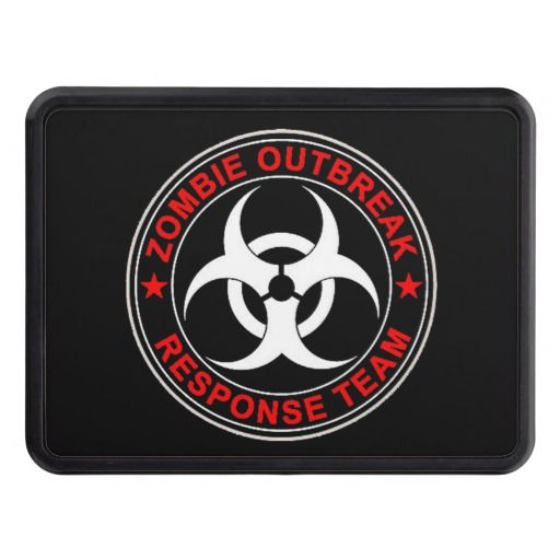 the zombie outbreak response team sticker is shown in red and black on a white background