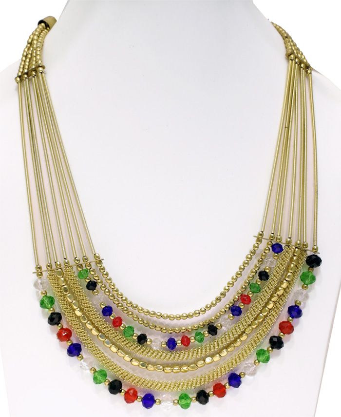 Elegant Tribal Multicolor Gold Necklace | Jewelry | Gold | Handmade Gold Bib Necklace With Colorful Beads, Bohemian Gold Bib Necklace With Colorful Beads, Bohemian Gold Bib Necklace With Round Beads, Eye-catching Multicolor Necklace With Gold Beads, Multicolor Multi-strand Beaded Necklaces With Gold Beads, Bohemian Beaded Necklaces With Gold Beads, Gold Bib Necklaces With Colorful Beads For Party, Bohemian Beaded Necklace With Gold Beads, Gold Bib Necklace With Colorful Beads For Party