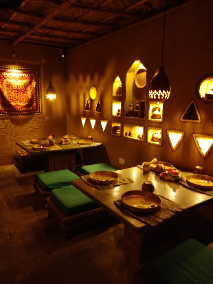 Interior design Small Indian Restaurant Design, Desi Cafe Design, Rajasthani Cafe Interior, Village Style Restaurant Interior, Indian Restraunt Interior, Indian Aesthetic Restaurant, Desi Cafe Interior, Desi Dhaba Design Ideas, Indian Style Restaurant Interior