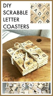 some type of scrabble letter coasters on a table with the words diy