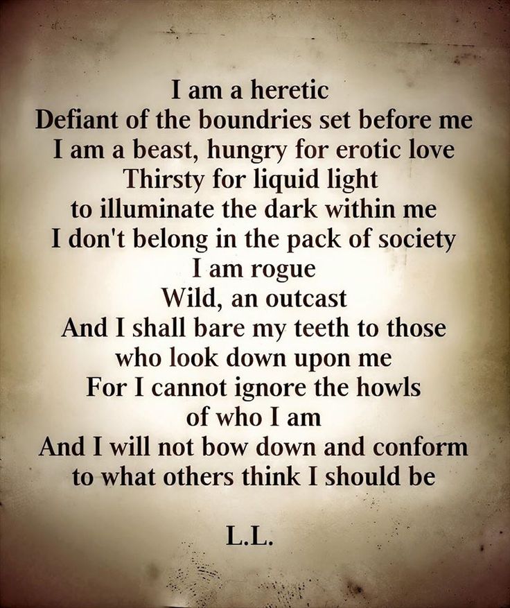 a poem written in black and white with the words, i am a heretic