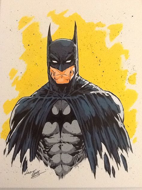 a drawing of batman with yellow background