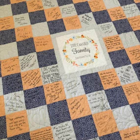 a quilt with writing on it that says, the family and friends are written in cursive letters