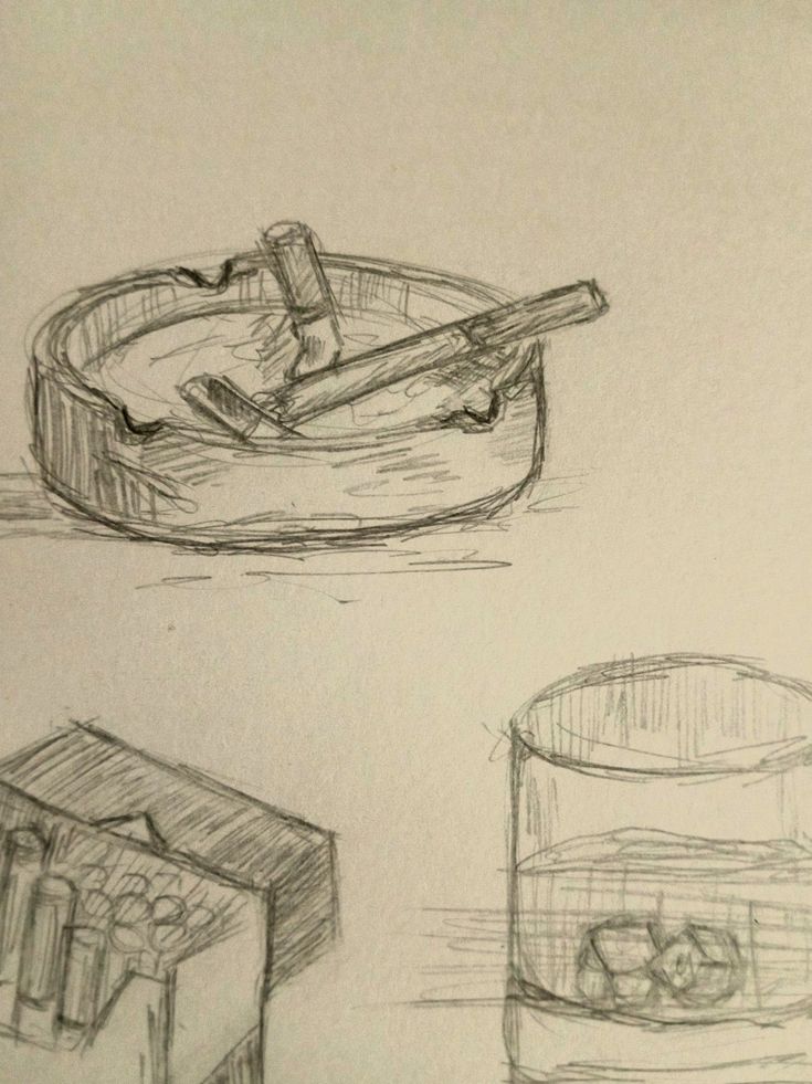 three drawings of food items on a table