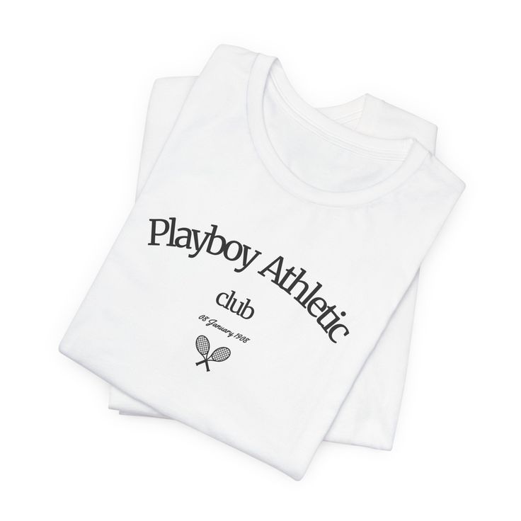 Step into the world of retro chic with our Playboy Athletic Club shirt, a fusion of vintage allure and timeless style. Crafted from premium materials, this shirt exudes both comfort and sophistication, making it a staple piece for your wardrobe. Whether you're hitting the gym, lounging at home, or out on the town, this shirt effortlessly blends sporty elegance with vintage flair. Elevate your everyday attire and make a bold statement with this must-have addition to your collection. Join the excl Classic White Sports T-shirt, White Branded T-shirt For College, Classic Crew Neck Sports Top, Classic White T-shirt With Letter Print, Cotton Athleisure T-shirt For Sports Events, Classic White Tops For College, Retro Sports Graphic Print T-shirt, Retro Crew Neck Tops For Sports Season, Sporty White Graphic Print Tops