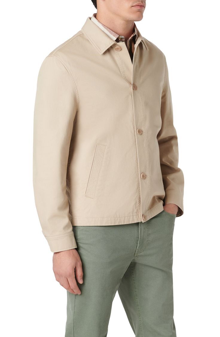 Tailored from cotton twill, this lightweight jacket features a full lining and minimal detailing for maximum versatility across your cool-weather wardrobe. 27 1/2" length Front button closure Spread collar Button cuffs Front welt pockets Lined 100% cotton Dry clean Imported Beige Gabardine Outerwear With Button Cuffs, Single Breasted Button-up Cotton Outerwear, Single Breasted Cotton Button-up Outerwear, Unstructured Sport Coat With Button Closure For Spring, Classic Outerwear With Spread Collar For Everyday, Classic Spring Utility Jacket With Button Closure, Cotton Button-up Outerwear With Button Cuffs, Classic Cotton Sport Coat With Button Closure, Classic Long Sleeve Utility Jacket With Concealed Placket