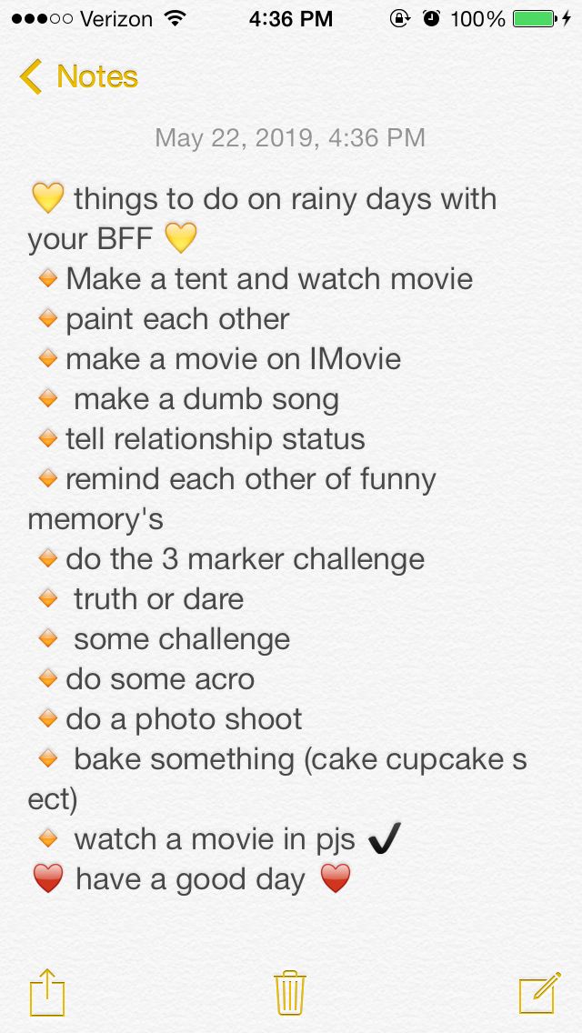 a text message that reads,'things to do on rainy days with your bfff