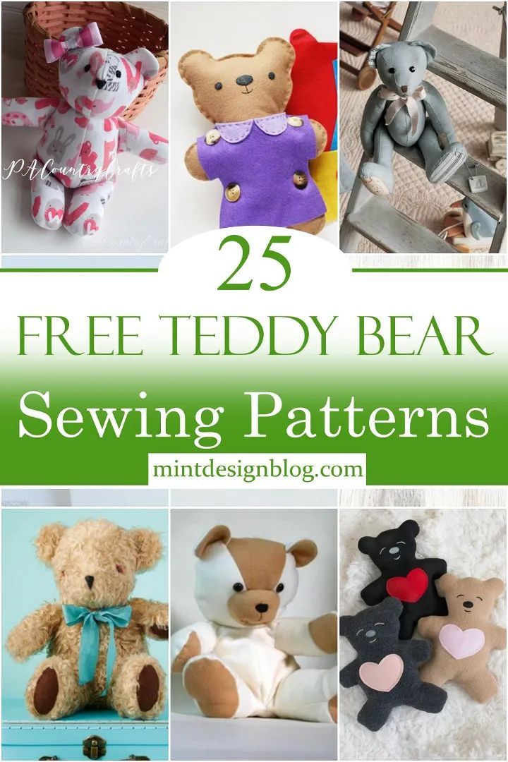 25 free teddy bear sewing patterns for beginners to sew, including teddy bears