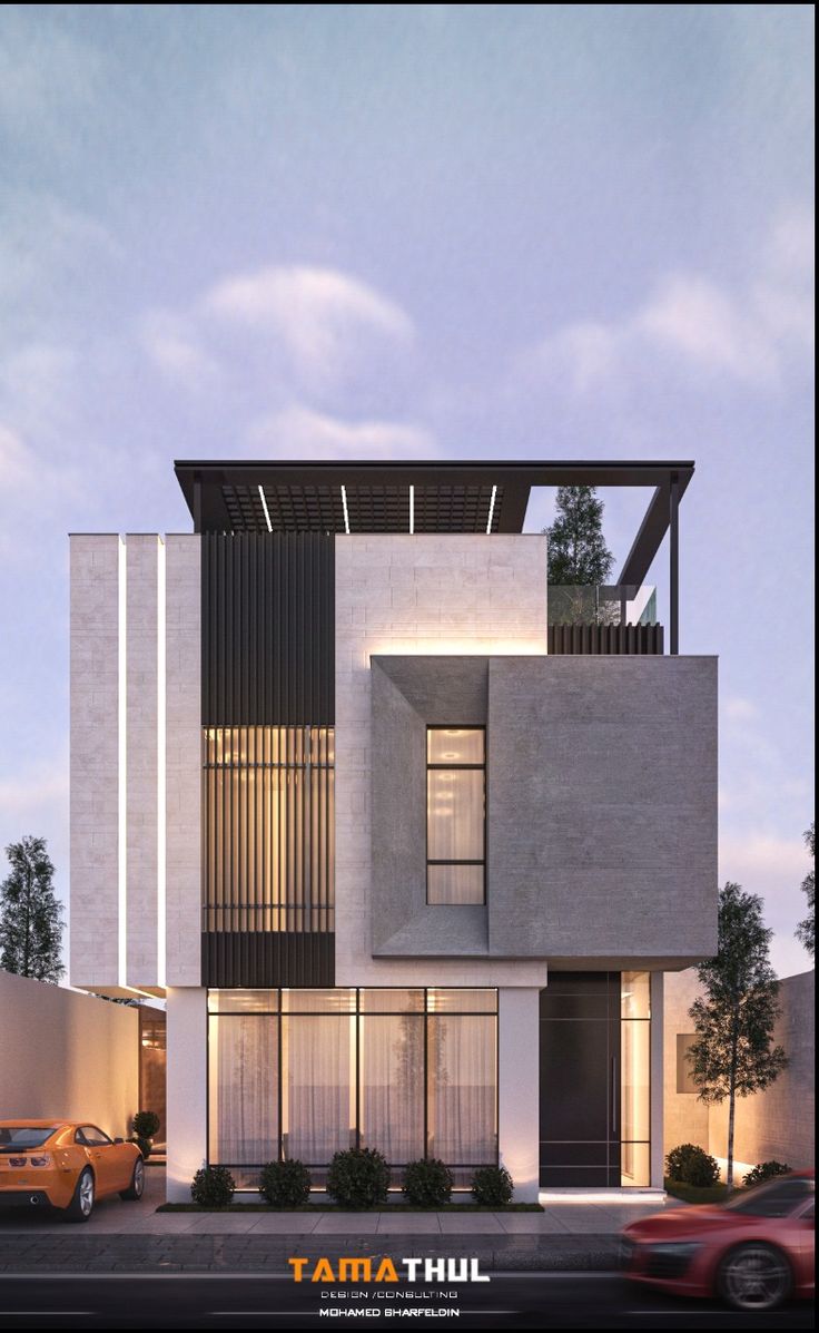 an architectural rendering of a modern house