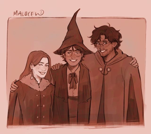 three people dressed up as harry potters and one is wearing a wizard's hat