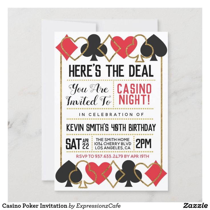 a casino themed birthday party card