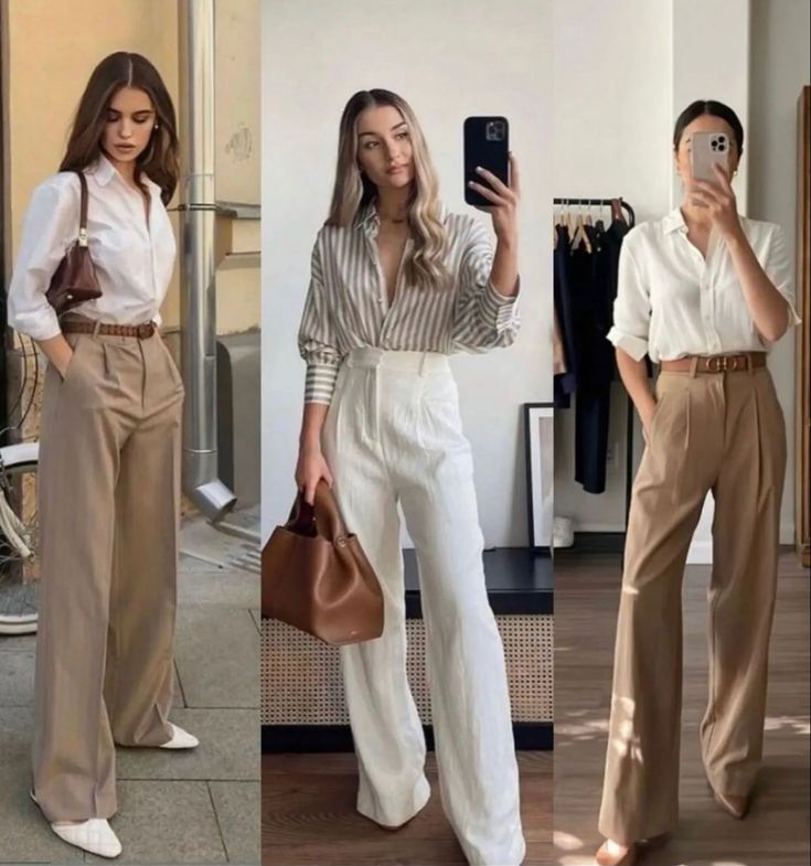 Womens Smart Work Outfits, Womens Khaki Pants Outfit Business, Casual Work Outfits Beige Pants, Midsummer Outfit Ideas, Smart Casual Women Summer Work, Beige Pants Outfit Office, Biege Outfits Formal Woman, Slacks Women Outfit, Work Outfits Women Summer 2024