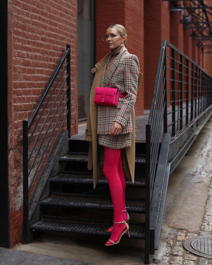 BRING ON THE NEON // Colored Tights Outfit, Tights Outfits, Blair Eadie, Pink Tights, Red Tights, Atlantic Pacific, Friday Outfit, Colored Tights, Fashion Sites