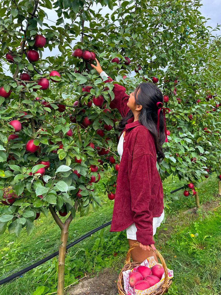 Fall outfits, fall inspo, fall aesthetic Apple Picking Photos, Lifestyle Posing, Apple Picking Outfit, Pumpkin Patch Pictures, Apple Farm, Farm Clothes, Fall Inspo, Apple Picking, Fall Fits