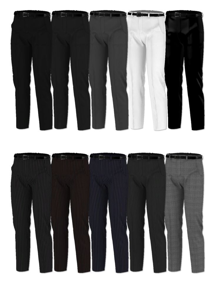 six pairs of men's pants in different colors