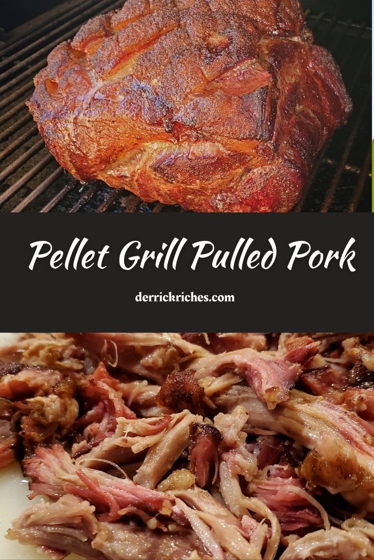 pulled pork on a pellet grill with the words pulled pork on a pellet grill