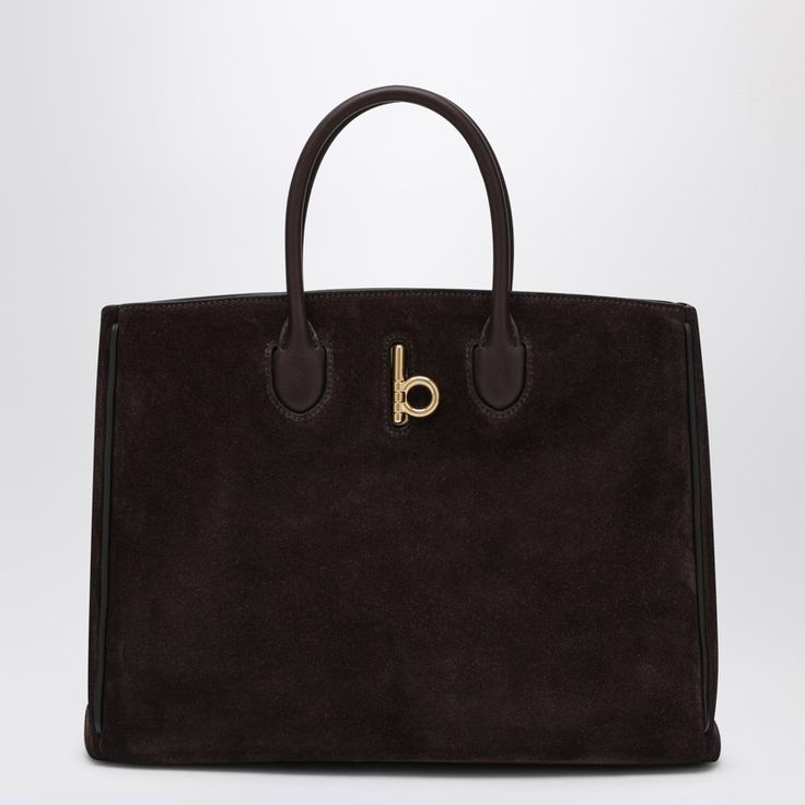 Tote bag by Burberry in dark brown suede featuring two handles, an adjustable and removable shoulder strap, a gold-tone metal B-shaped clasp, a single compartment, an internal zipped pocket and an Equestrian Knight Design logo on the back. Burberry Tote Bag, Burberry Shoulder Bag, Knight Design, Burberry Tote, Suede Tote, Bottega Veneta Shoulder Bag, Burberry Women, Green Suede, Rocking Horse