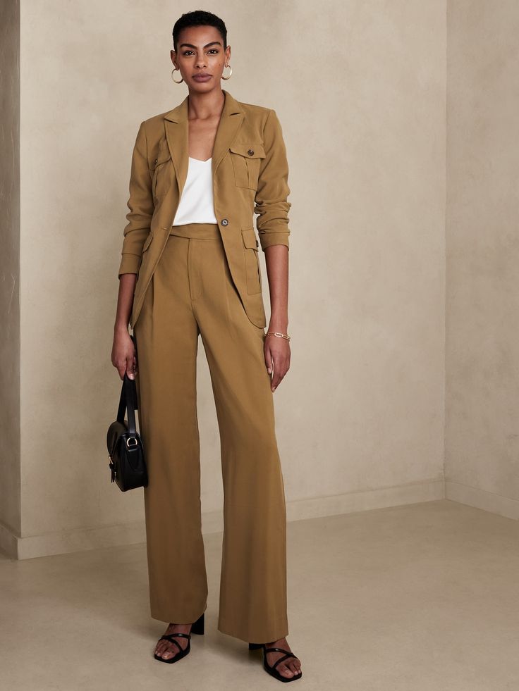 Drapey Wide-Leg Pant | Banana Republic Factory Classic Cargo Pants With Pockets For Workwear, Fitted Wide-leg Pants With Flap Pockets, Fitted Wide Leg Pants With Flap Pockets, High-waisted Workwear Bottoms With Flap Pockets, High-waisted Pants With Flap Pockets For Work, Fitted Wide Leg Pants With Cargo Pockets For Workwear, Classic Fitted Pants With Cargo Pockets, Fitted Straight Pants With Flap Pockets, Fitted Cargo Pants With Welt Pockets For Work