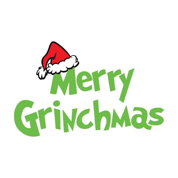 the words merry grinmas written in green and red with a santa hat on top