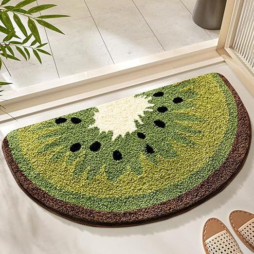 a watermelon rug on the floor next to shoes