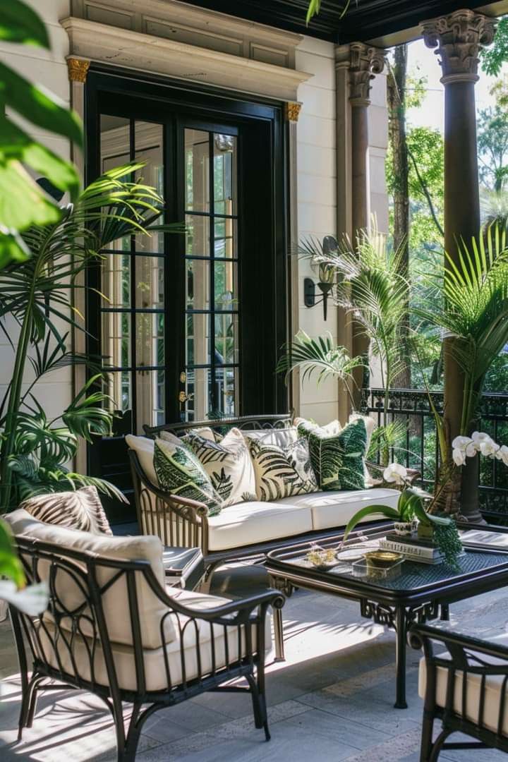 a living room filled with lots of furniture and plants