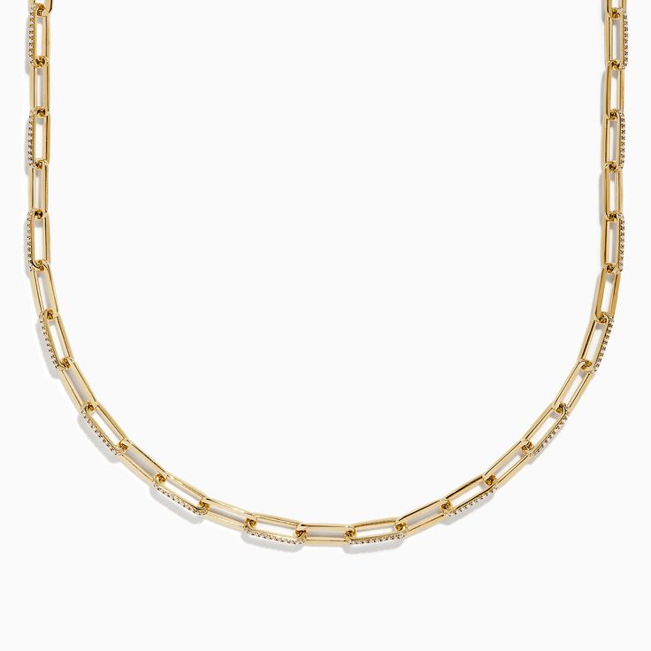 Effy D'oro 14 Karat Yellow Gold Paperclip Chain Link Diamond Necklace Fine Jewelry Yellow Gold Chain Link Necklace, Elegant Gold Diamond Necklace With Paperclip Chain, Box Chain Link Necklace For Anniversary, Gold Link Diamond Necklace With Gold Chain, Yellow Gold Paperclip Chain Necklace With Solid Link, 14k Yellow Gold Paperclip Necklace, Classic Gold Oval Link Diamond Necklace, Fine Jewelry Gold Chain Link Diamond Necklace, Gold Oval Link Diamond Necklace Fine Jewelry