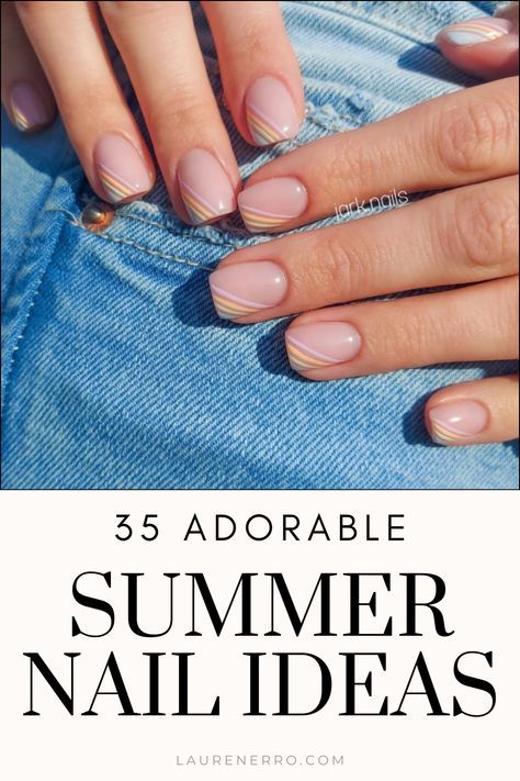 This post is all about short summer nail ideas that are super adorable. Short nails are in for 2024, and these cute designs are a fun and cheery way to welcome the warmer weather! Spring Nail Ideas | Summer Nail Ideas | Summer Nail Colors | Summer Nail Inspiration Nail Designs Small Nails Simple, Summer Nails Very Short, Gel Nail Paint Ideas For Short Nails, Best Short Nail Colors, Subtle Manicure Ideas, Simple Gel Nails Spring, Short Nail Summer Colors, Current Nail Trends 2024 Summer, Short Classy Summer Nails