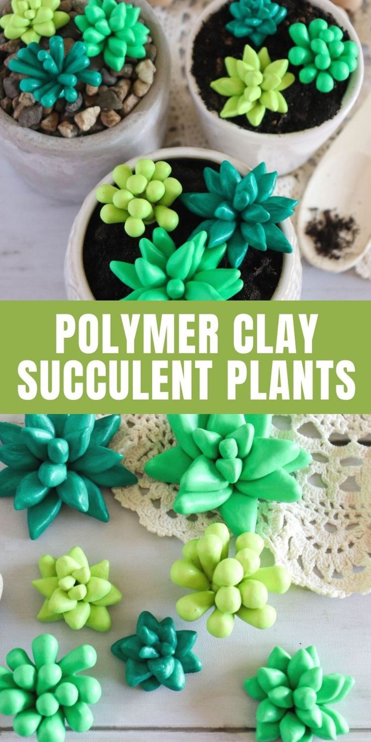 polymer clay succulent plants in small pots