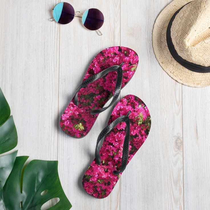 Flip Flops Floral Bougainvillea Hot Pink Shoes | Etsy Hot Pink Shoes, Iphone Case Photo, Floral Flip Flops, Colorful Slippers, Cute Leggings, Green Throw Pillows, Bright Purple, Bougainvillea, Pink Shoes