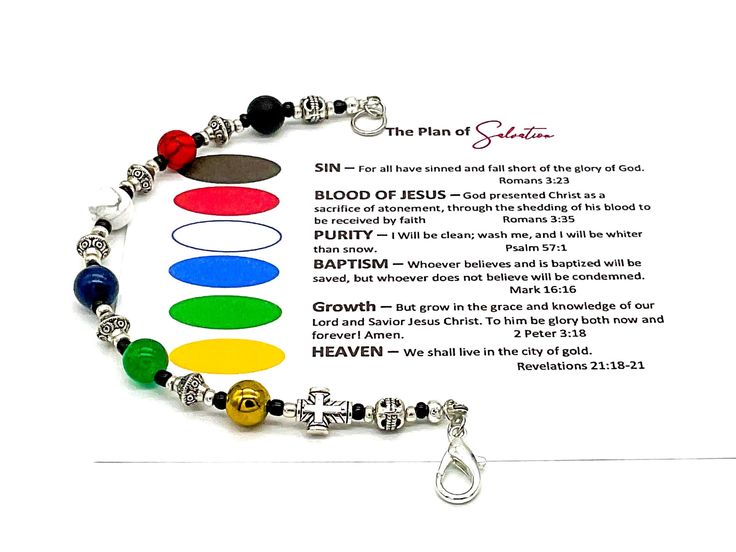 This beautiful handmade Salvation Prayer Bracelet features quality 8mm / 10mm Natural Stones, silver plated charms, spacers and Black Czech spacer beads. The beads are strung on high quality coated beading wire with a silver tone lobster clasp. The Workmanship put in to create the piece is that of high quality and will last for many years to come. This beautiful bracelet would make a great gift for that perfect someone in your life.  As always, this Bracelet comes gift boxed, includes a storage carry bag, and is presented in a boutique style. Care & Cleaning: Clean with a damp mild soap cloth and wipe off with a soft cloth. For more s of this type please visit my website at  https://www.mybeadedgems.com Please Note: In the event of size adjustments, slight changes in the spacer sizing is n Salvation Bracelet, Crocheted Hearts, Salvation Prayer, Prayer Bead Bracelet, Christian Bracelets, Prayer Bracelet, Prayer Box, Alexandria Va, Symbolic Jewelry