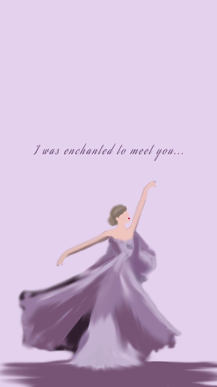 a woman in a purple dress is dancing with her arms outstretched and the words i was enchanted to meet you