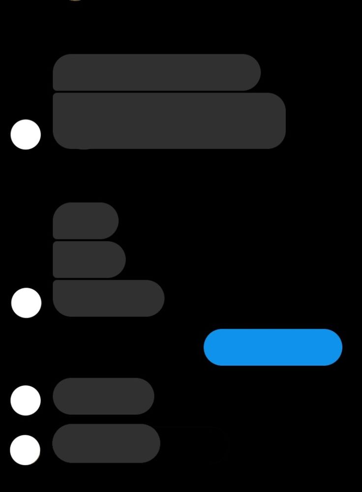 a black background with blue and white bubbles in the bottom right corner, two dots on the left side of the screen