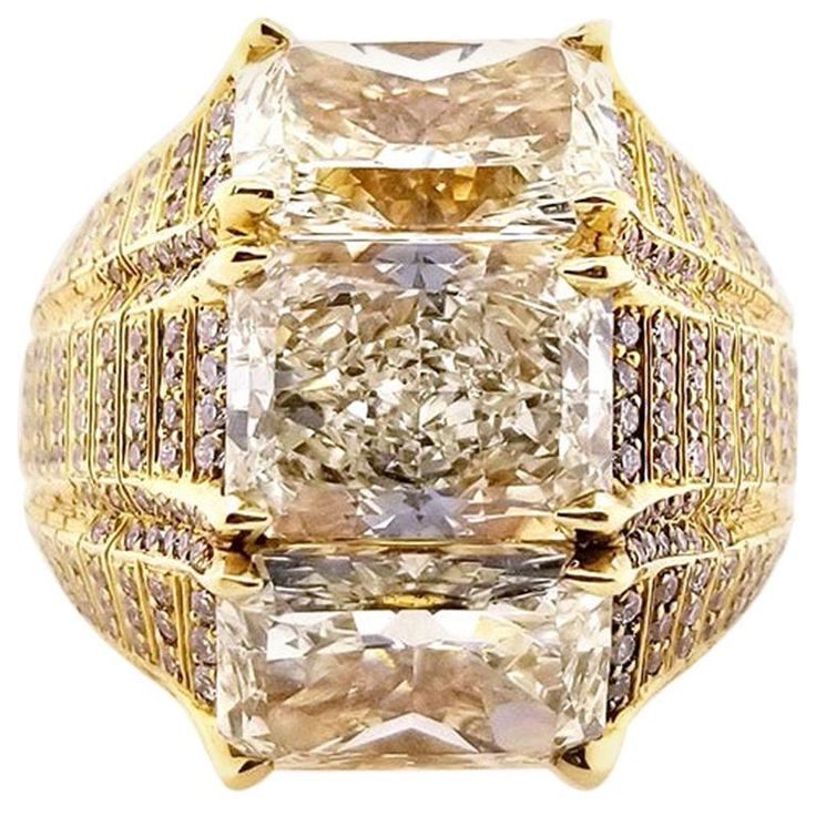 Natural Yellow Radiant Cut Diamond Ring | From a unique collection of vintage Fashion Rings at https://www.1stdibs.com/jewelry/rings/fashion-rings/. Luxury Gold Diamond Ring With Single Cut Diamonds, Luxury Yellow Rings With Single Cut Diamonds, Luxury Gold Diamond Ring With Diamond Accents, Luxury Gold Rings With Single Cut Diamonds, Luxury Gold Diamond Ring With Accents, Luxury Yellow Diamond Ring, Luxury 14k Gold Yellow Ring, Luxury Yellow 14k Gold Ring, Luxury Gold Rings With Brilliant Cut