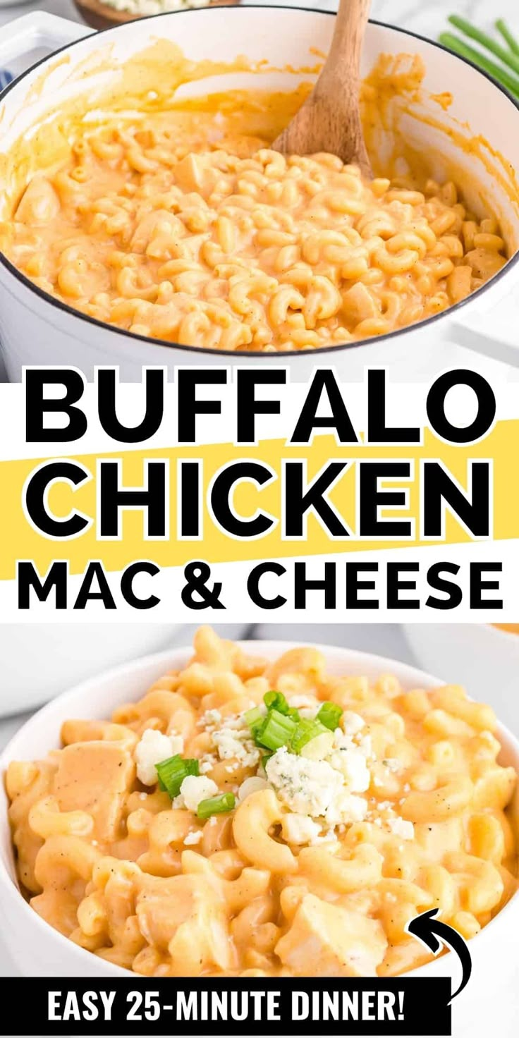 buffalo chicken macaroni and cheese in a white bowl