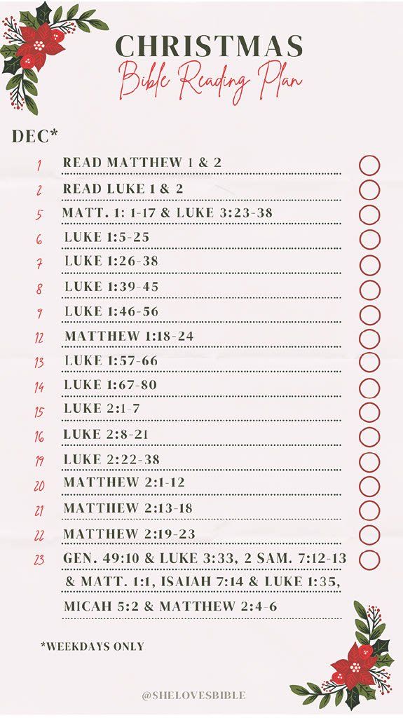 the christmas bible reading plan is shown