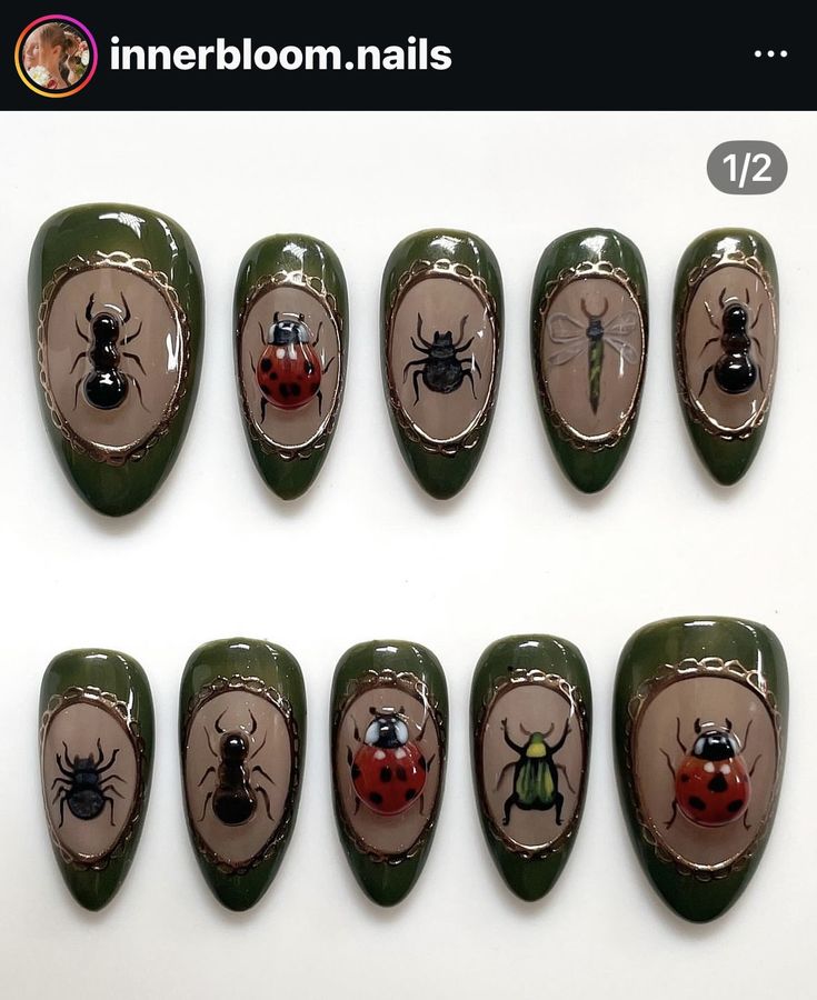 Gen Z Nails, Van Gogh Nails, Ongles Goth, Ladybug Nails, Hippie Nails, Nails Silver, Nagel Tips, Nails 3d, Silver Nail